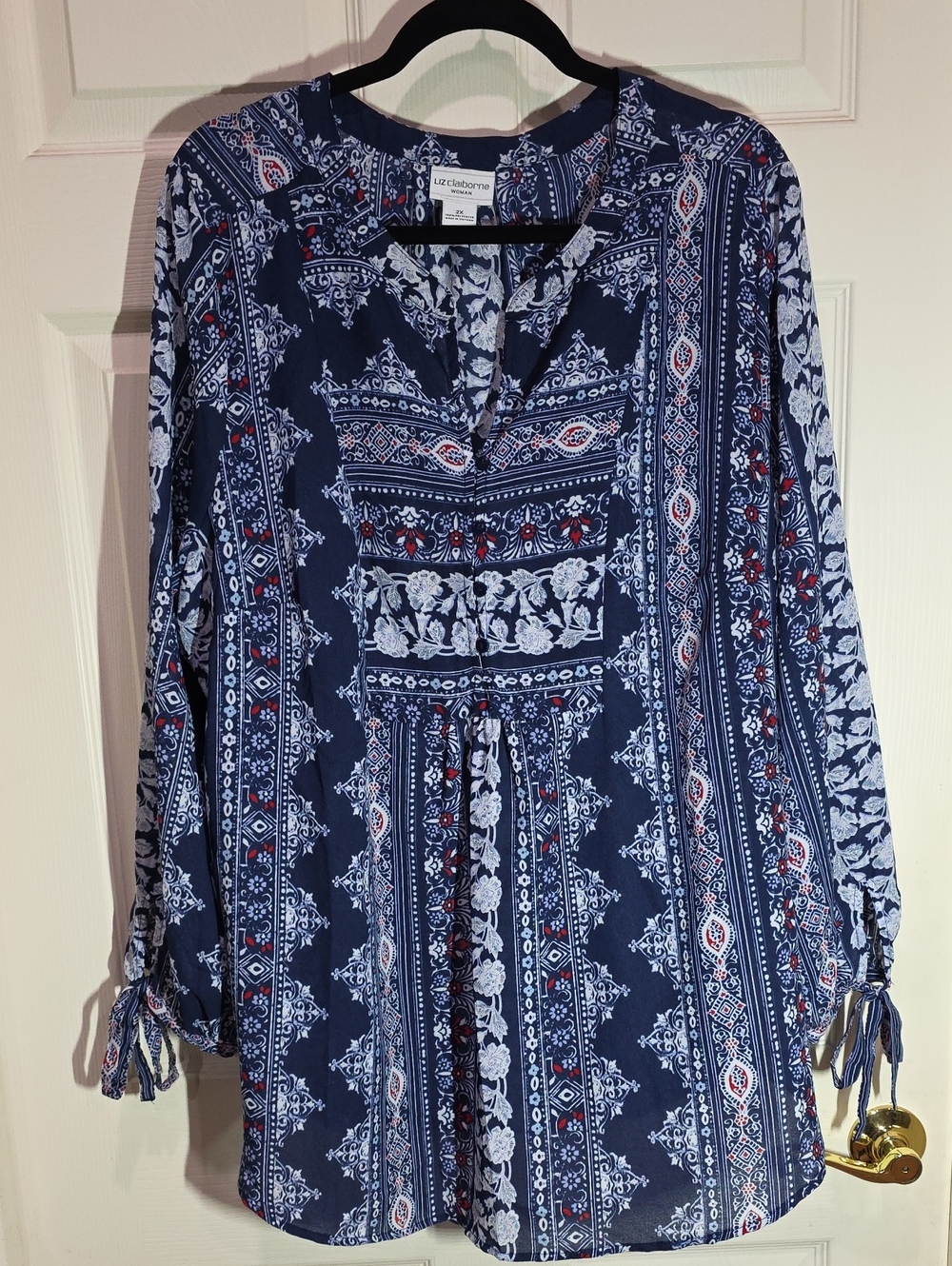LC Lauren Conrad Navy Blue Printed Long-Sleeve Tunic Dress